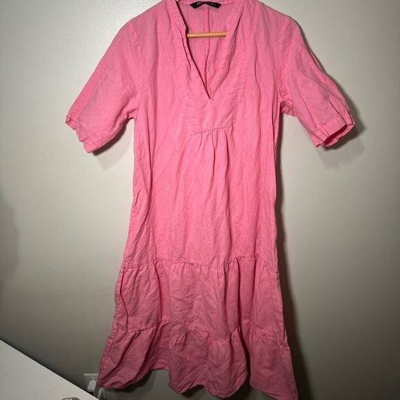 Zara bubblegum pink linen blend summer dress L - Picture 2 of 7